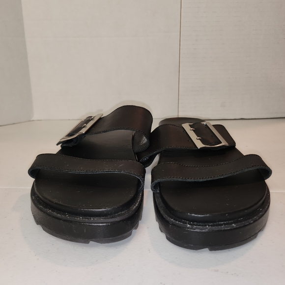 Sorel Women's Roaming Buckle Slide Black Leather Sz 9 - Picture 4 of 10